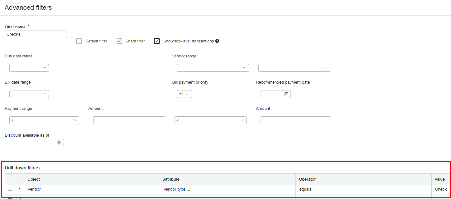 Sage Intacct filter by vendor type ID