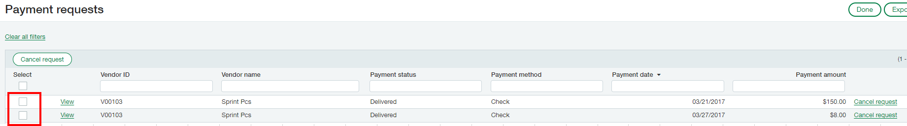 Sage Intacct cancel payment request