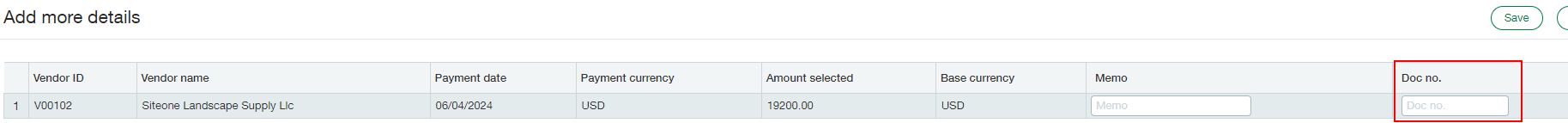 Sage Intacct add more details document number