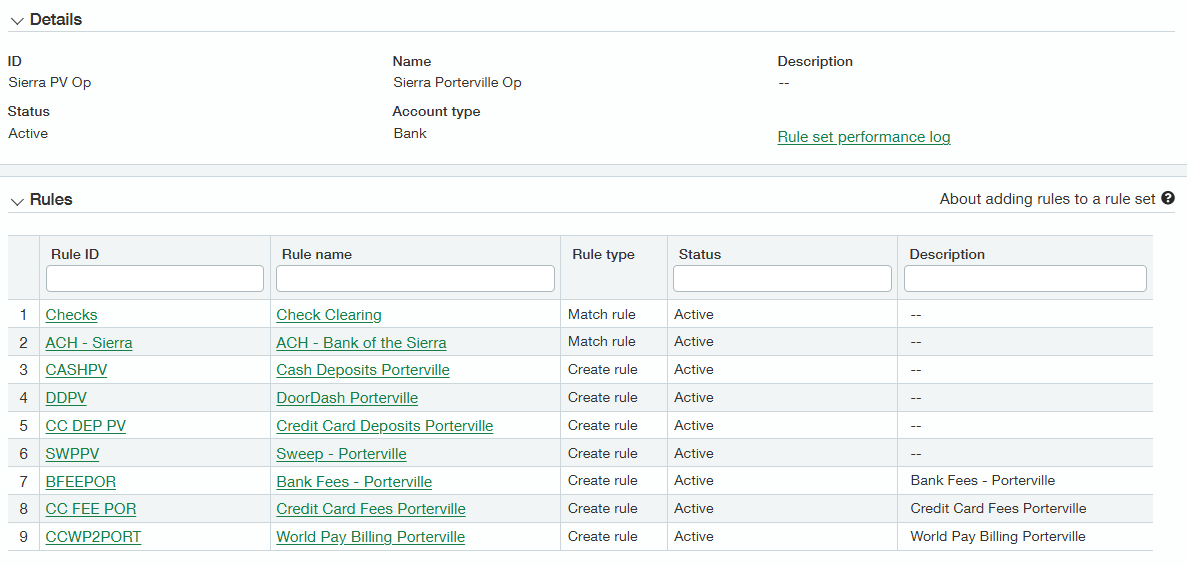 Sage Intacct rule set configuration