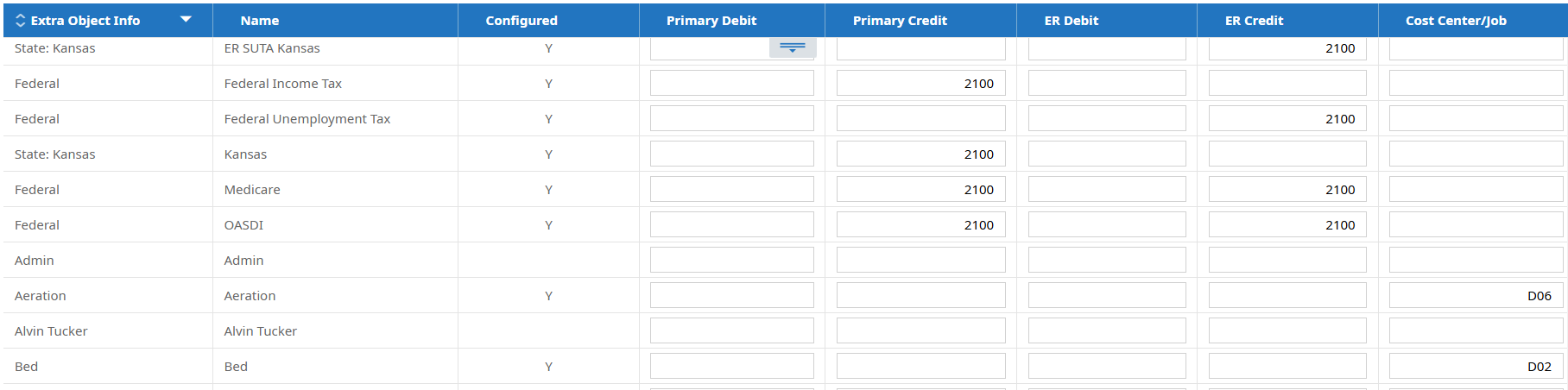 ProWork GL codes configuration