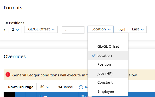 ProWork GL settings formats