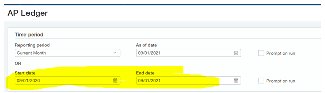 Sage Intacct AP ledger report parameters