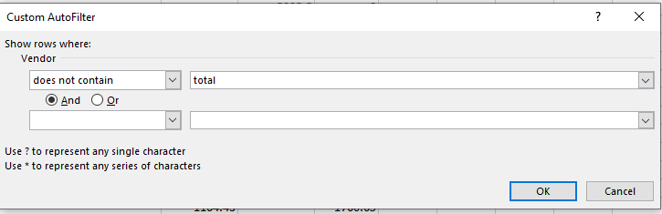 Excel filter excluding total rows