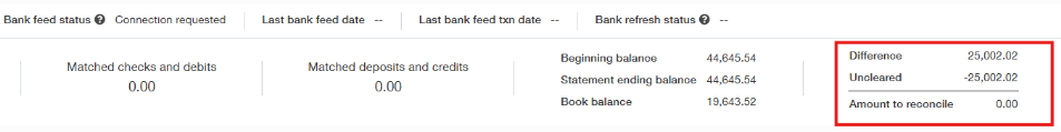 Sage Intacct reconciliation showing zero amount to reconcile