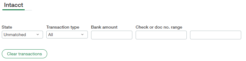 Sage Intacct reconciliation filtered to unmatched transactions