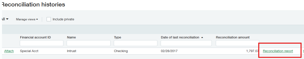 Sage Intacct view reconciliation histories