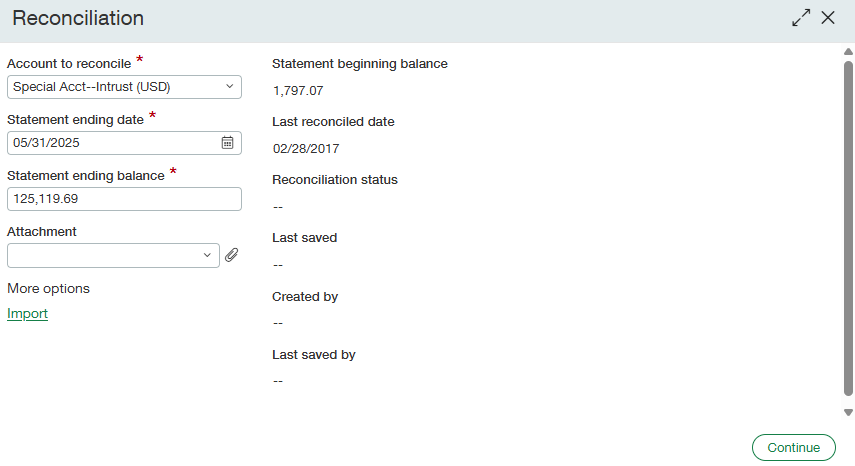 Sage Intacct bank reconciliation import link