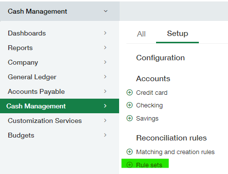 Sage Intacct add rule set