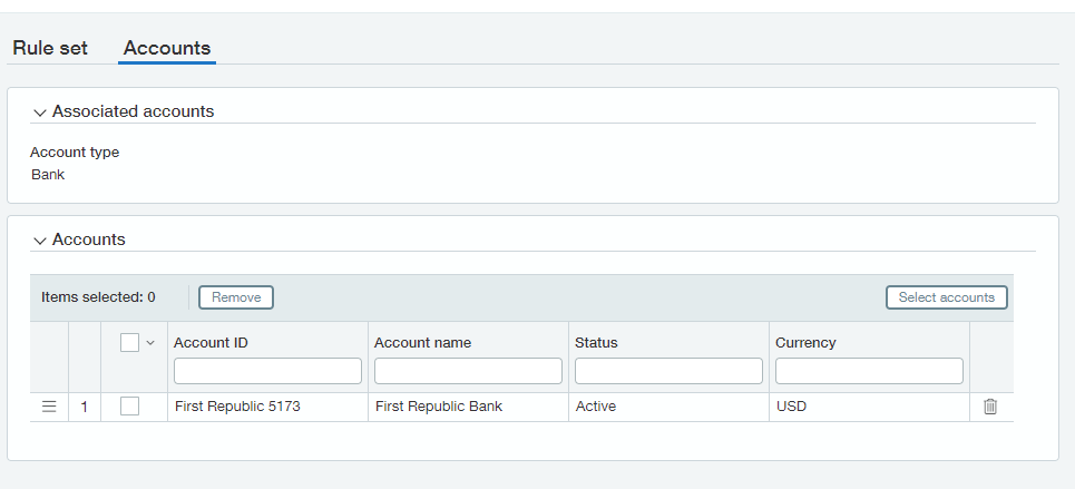 Sage Intacct rule set detail configuration