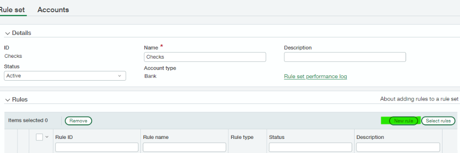 Sage Intacct matching rule creation