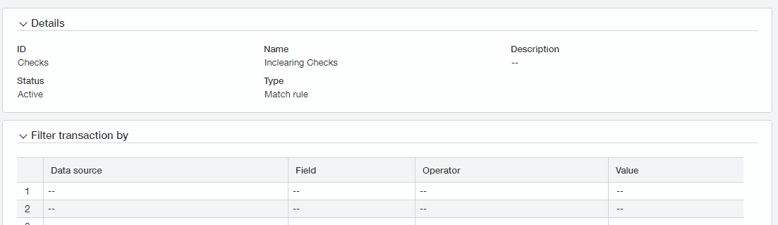 Sage Intacct rule filter settings
