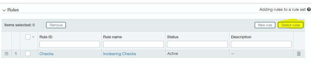 Sage Intacct select rules dialog