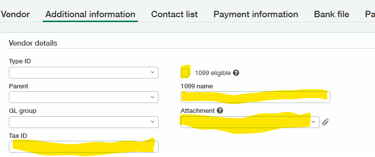 Sage Intacct vendor 1099 fields