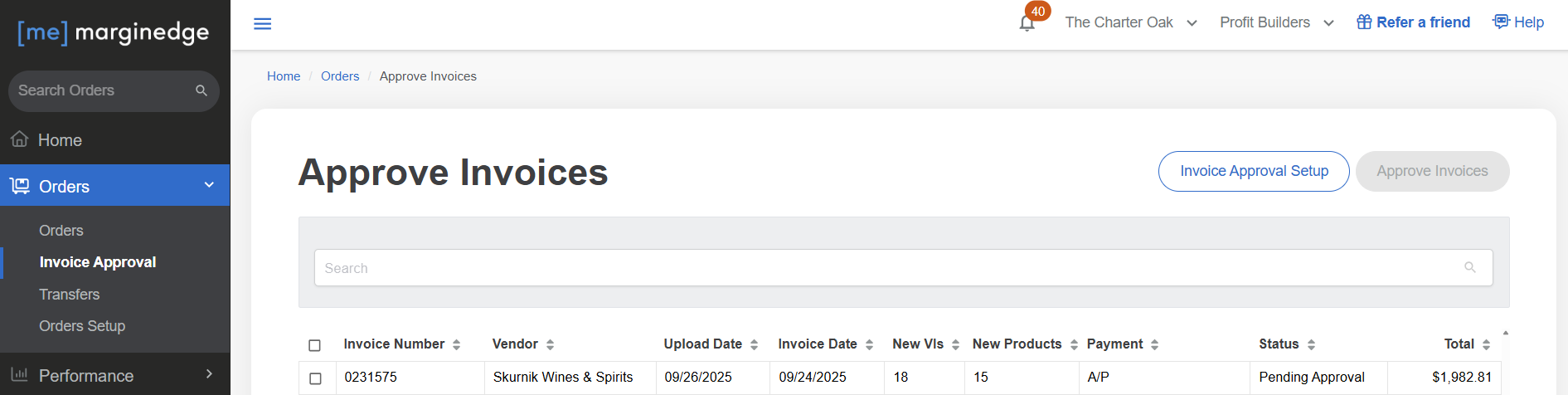 MarginEdge invoice approval queue