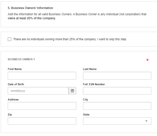 Plate IQ enrollment form business owners section