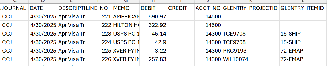 Credit card import with job and cost code assignment