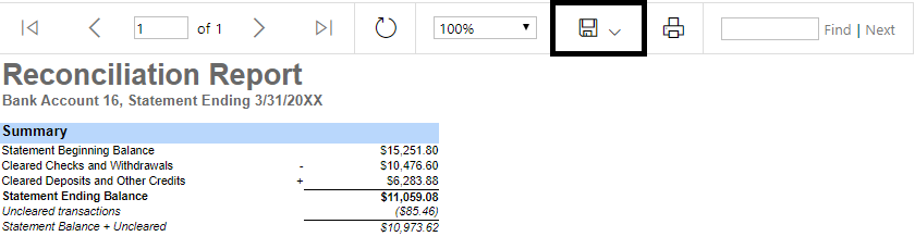 Restaurant365 reconciliation report output