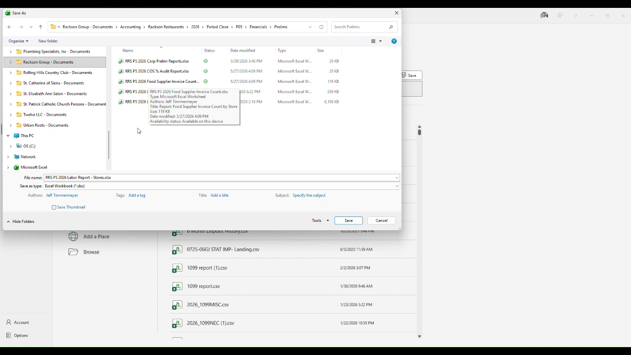Save as dialog with the labor report stores file name