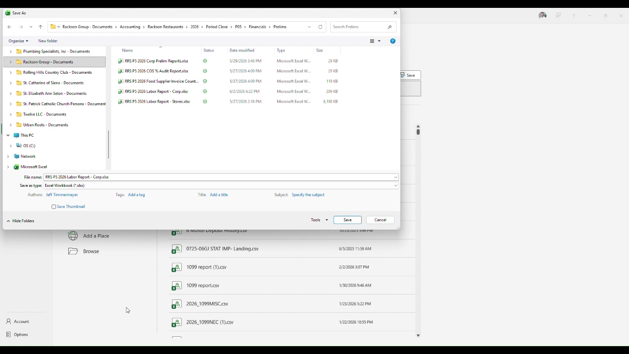 Save as dialog with the labor report corp file name