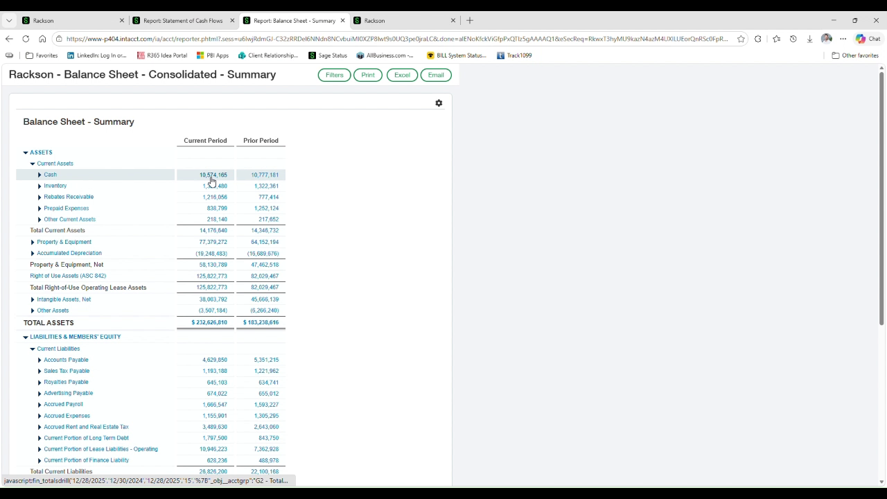 Balance sheet consolidated summary run as of the prior fiscal year end date