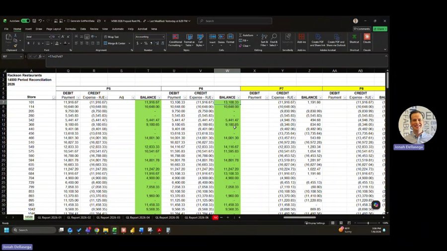RCY sales and cap tax workbook with colour-coded prepayment columns
