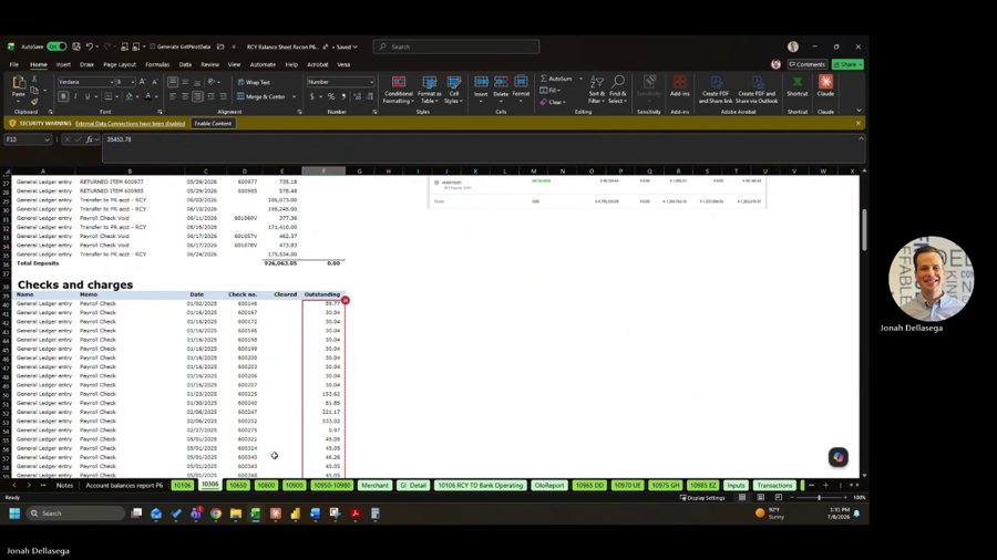 Rackson sales tax reconciliation workbook with marketplace facilitator adjustment columns