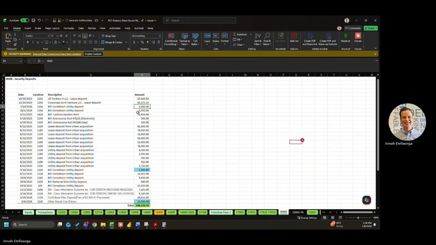 Rackson delivery service reconciliation file with store rows and fee columns