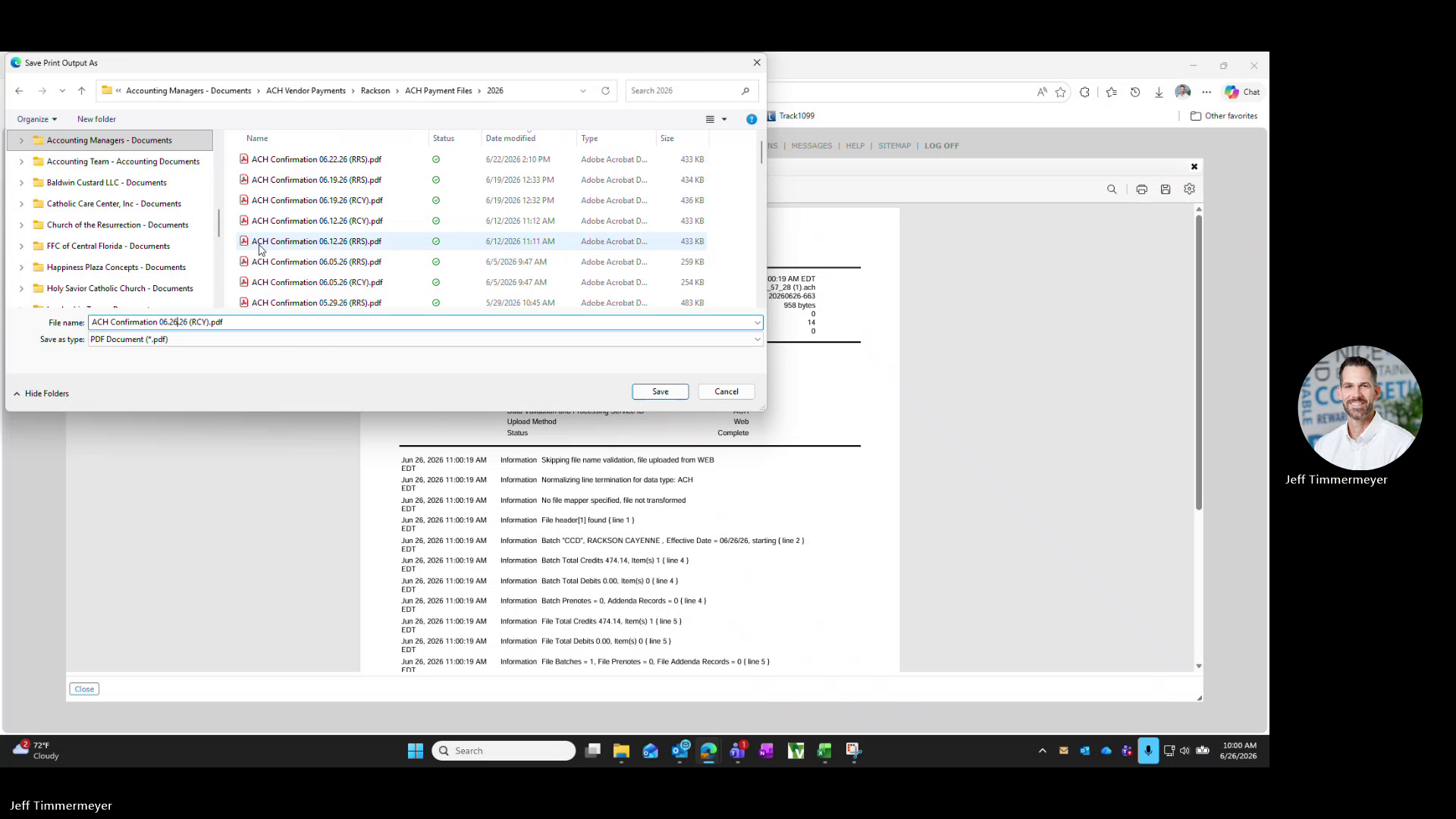 Saving the ACH confirmation PDF with the naming convention