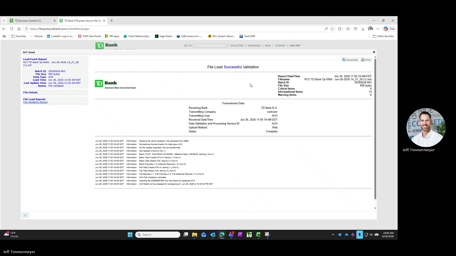 File load validation report showing successful validation and zero critical items