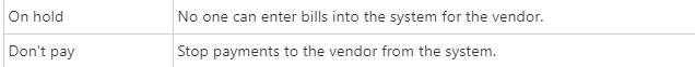 Sage Intacct vendor on hold and do not pay settings
