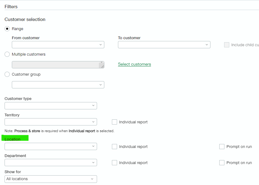 Sage Intacct aging report entity filter