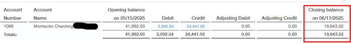 Sage Intacct general ledger account balance