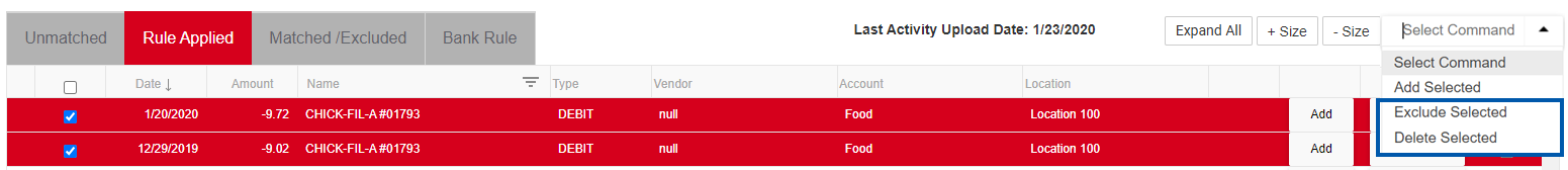 Restaurant365 exclude selected transactions