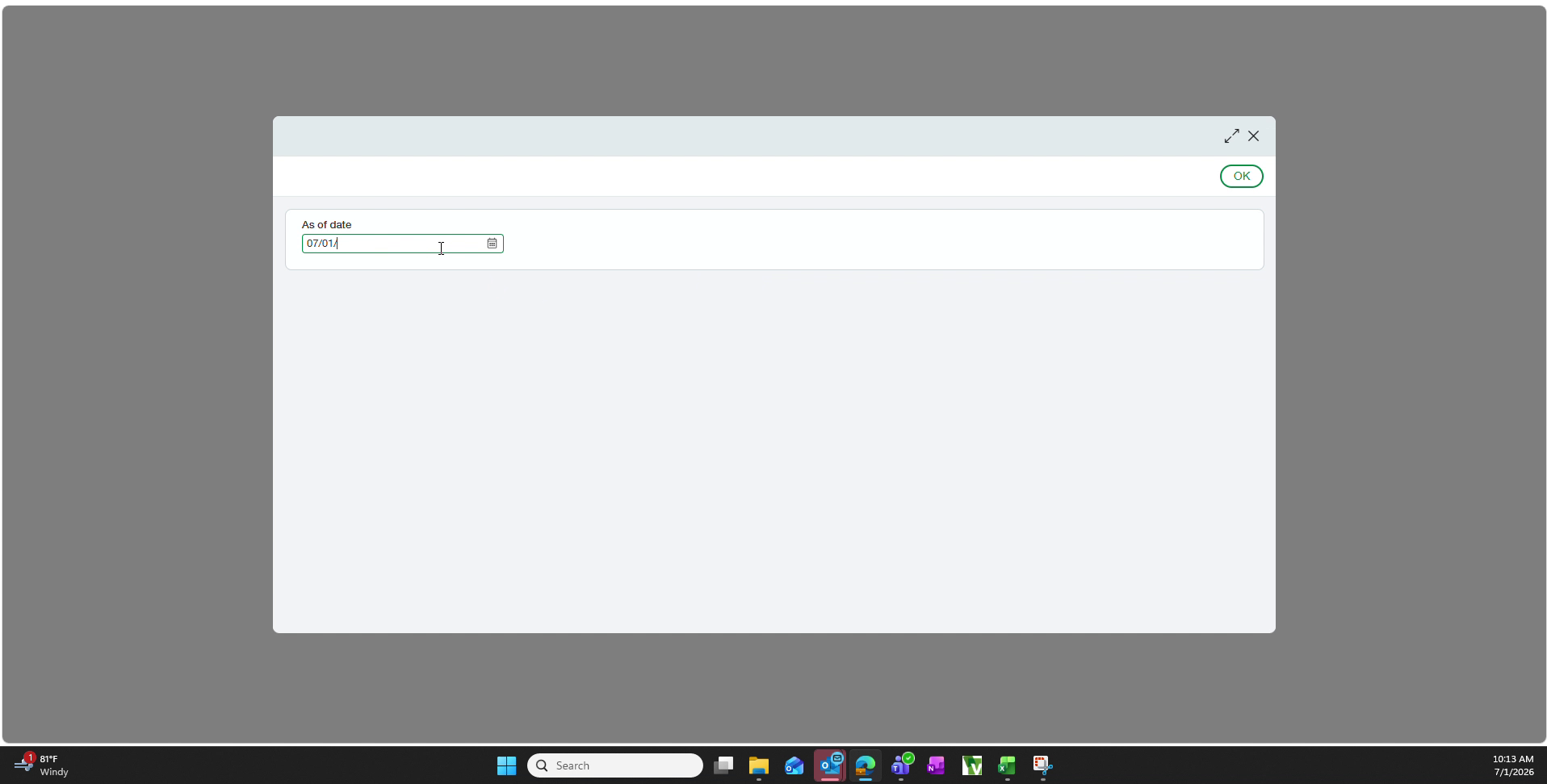 As of date prompt with the default date being replaced