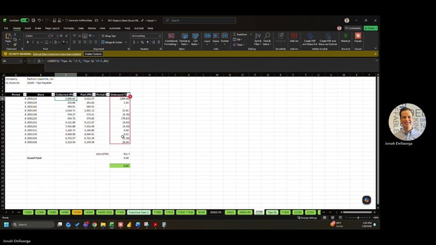 Rackson accrued expenses schedule with client GL adjustment entries
